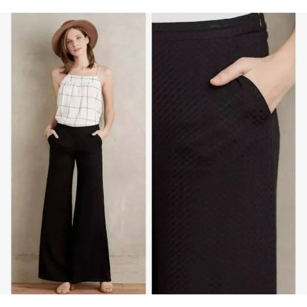 ELEVENSES ANTHROPOLOGIE Mirandela Black Textured wide Palazzo Leg Pants size 8